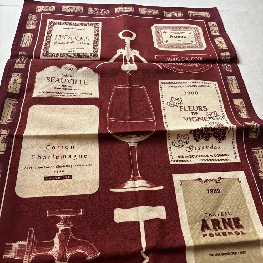 Cotton kitchen towels Made In France Burgundy & White - Picture 7 of 7